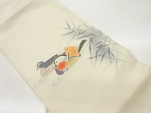 作家物　塩瀬手描き鴛鴦模様名古屋帯